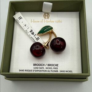 NWT and Box House of Harlow 1960 Cherry Charm Brooch - Deep Red and Green